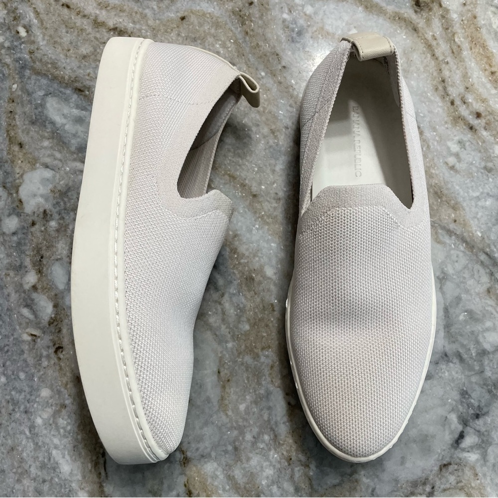 Banana Republic Sustainable Flyknit Slip on Sneakers Off White